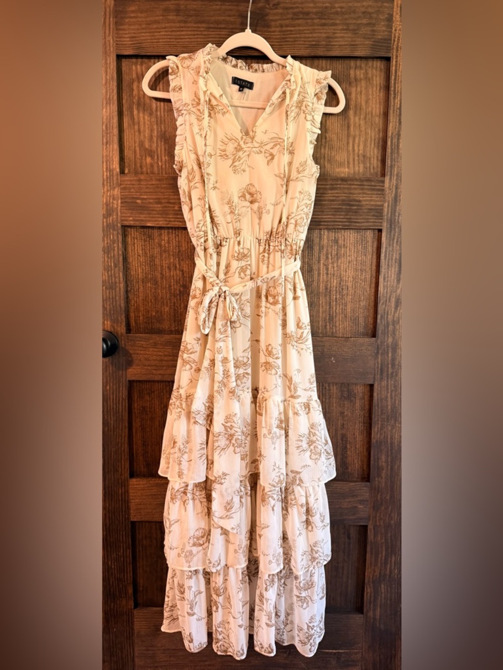 STATE Cream Floral Ruffle Maxi Dress